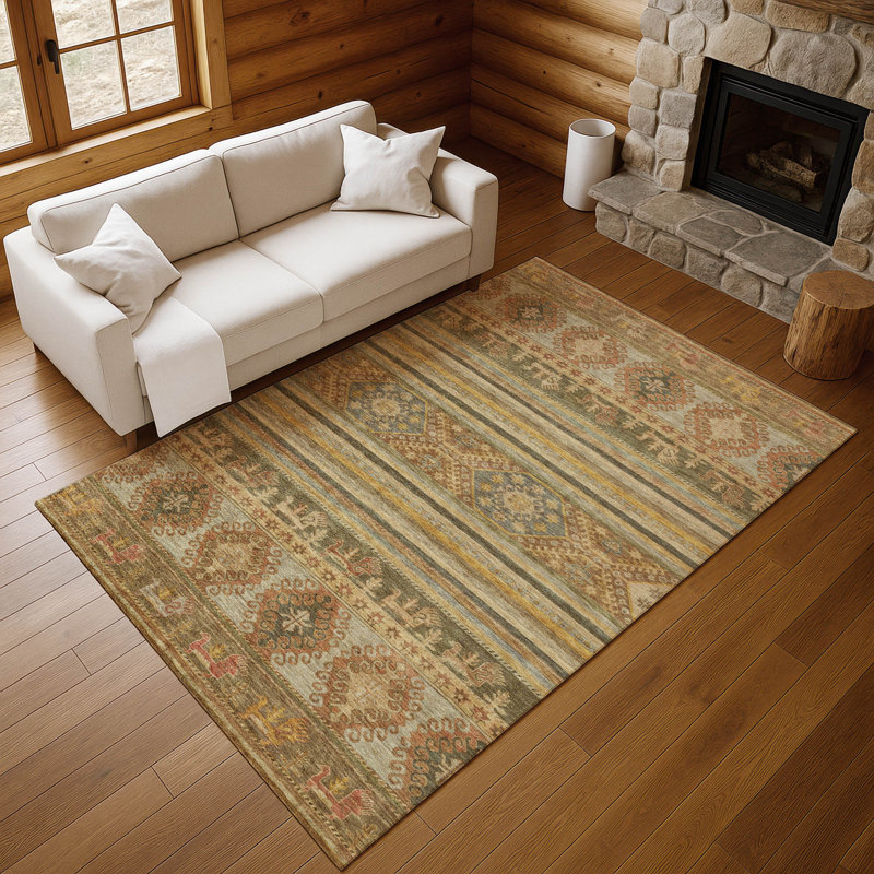 Premium Machine Washable Brennon AMF1626 Global Rug, Rectangle 8' x 10'
