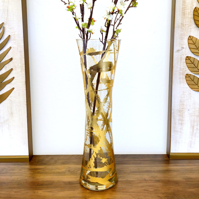 Vase en verre doré massif, Hauteur totale - 19,75 po, Transparent / Doré