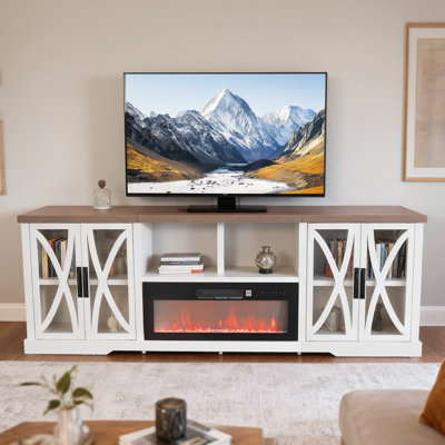 93"W Farmhouse Fireplace Tv Stand For Tvs Up To 100", Entertainment Center Tv Console With Storage Cabinets And Adjustable Shelves