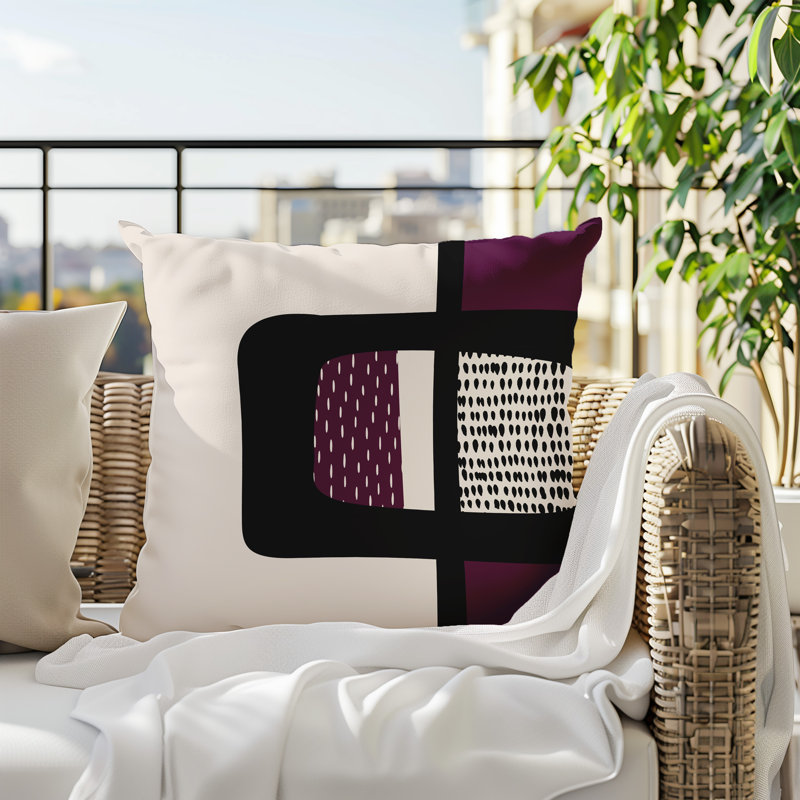 Coussin carré intérieur / extérieur pia, H 15 po x l 15 po, Mauve / noir / blanc cassé