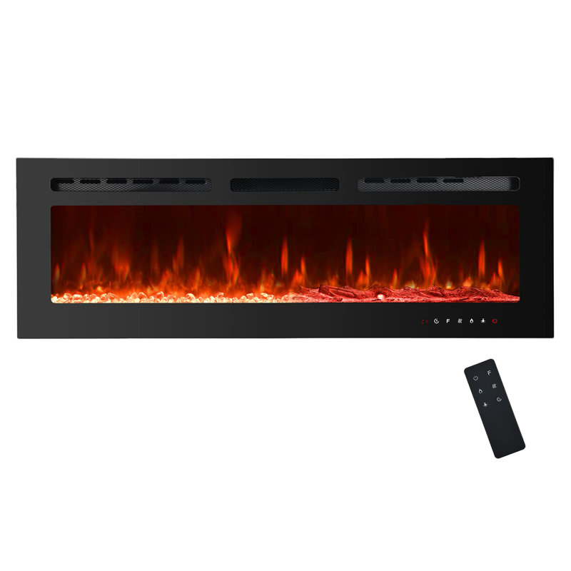 Adrine Recessed and Wall-Mounted Electric Fireplace with Touch Screen, 17" H x 50.3" W x 4" D