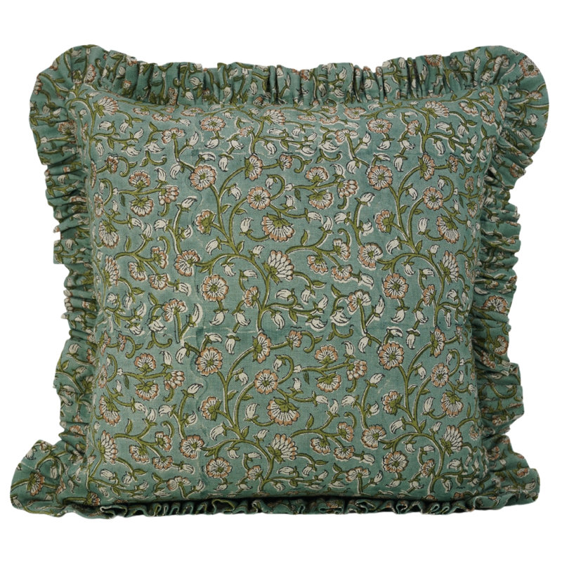 Fabividine Block Pattern Pure Linen Ruffle Pattern Cushion Cover (Himachal, Green), H 20 po x l 12 po, Forme rectangulaire