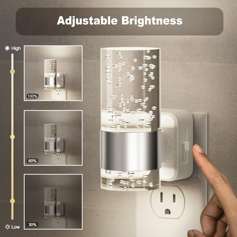 White And Chrome Night Light With Bubble Columns And 5000K Cool White Light