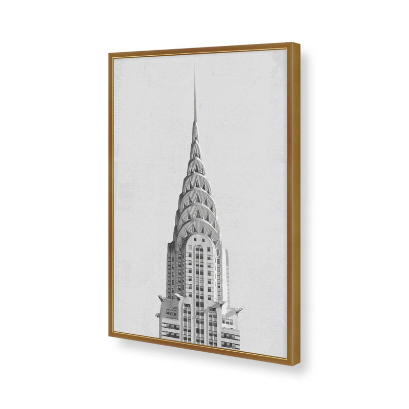 «Chrysler Building NYC», reproduction d'art, Papier avec cadre ouvert sans passe-partout, H 19,5 po x l 13,5 po, Doré