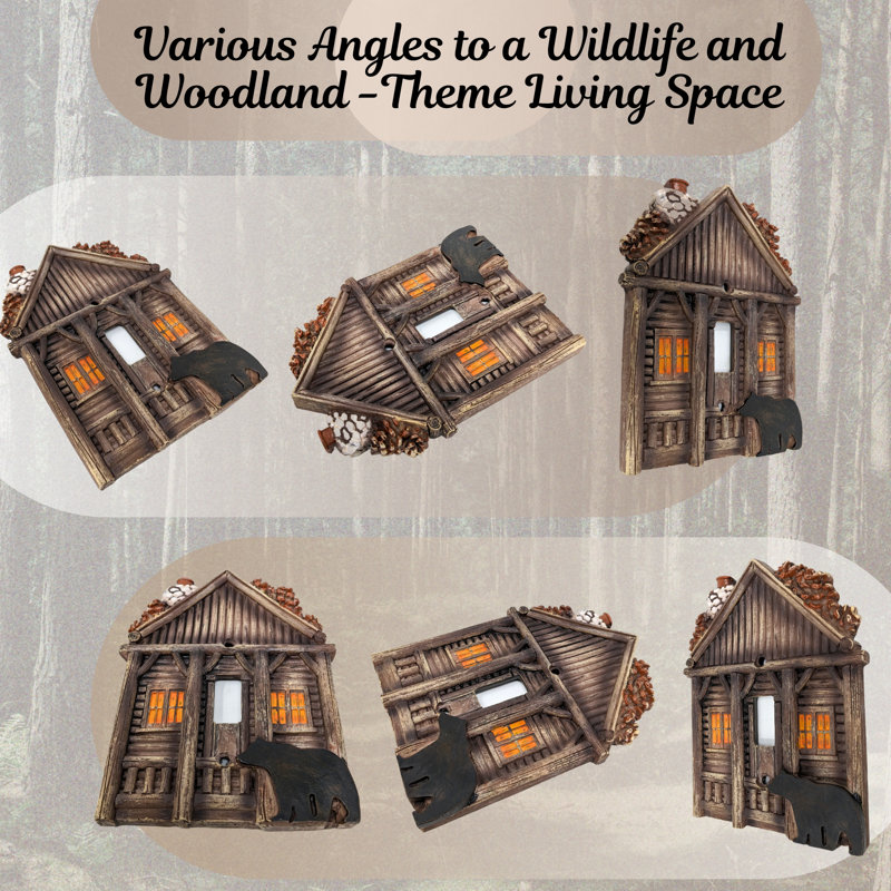 Resin Rustic Single Toggle Switch Cover Cozy Cabin with Bear Design