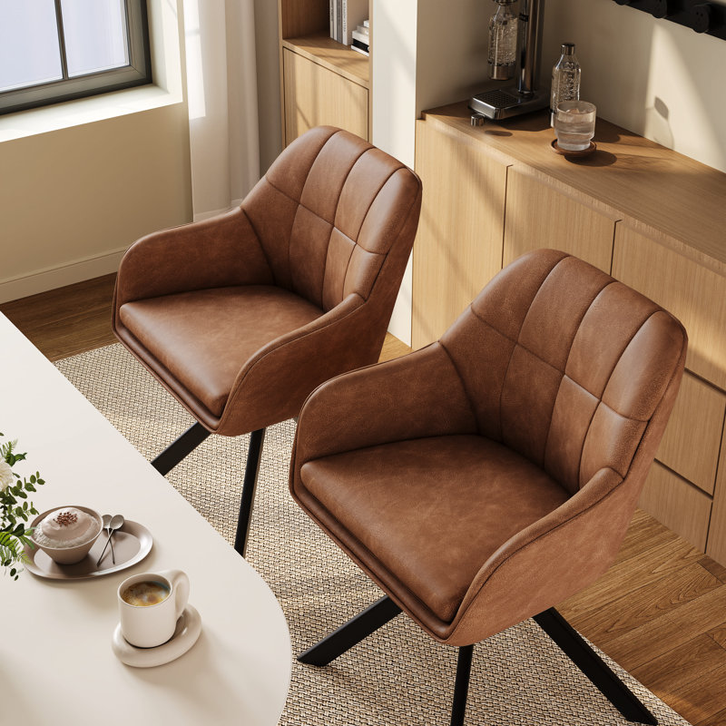 51.5cm H Upholstered Metal Upholstered Back Armchair, Light Brown PU, 2