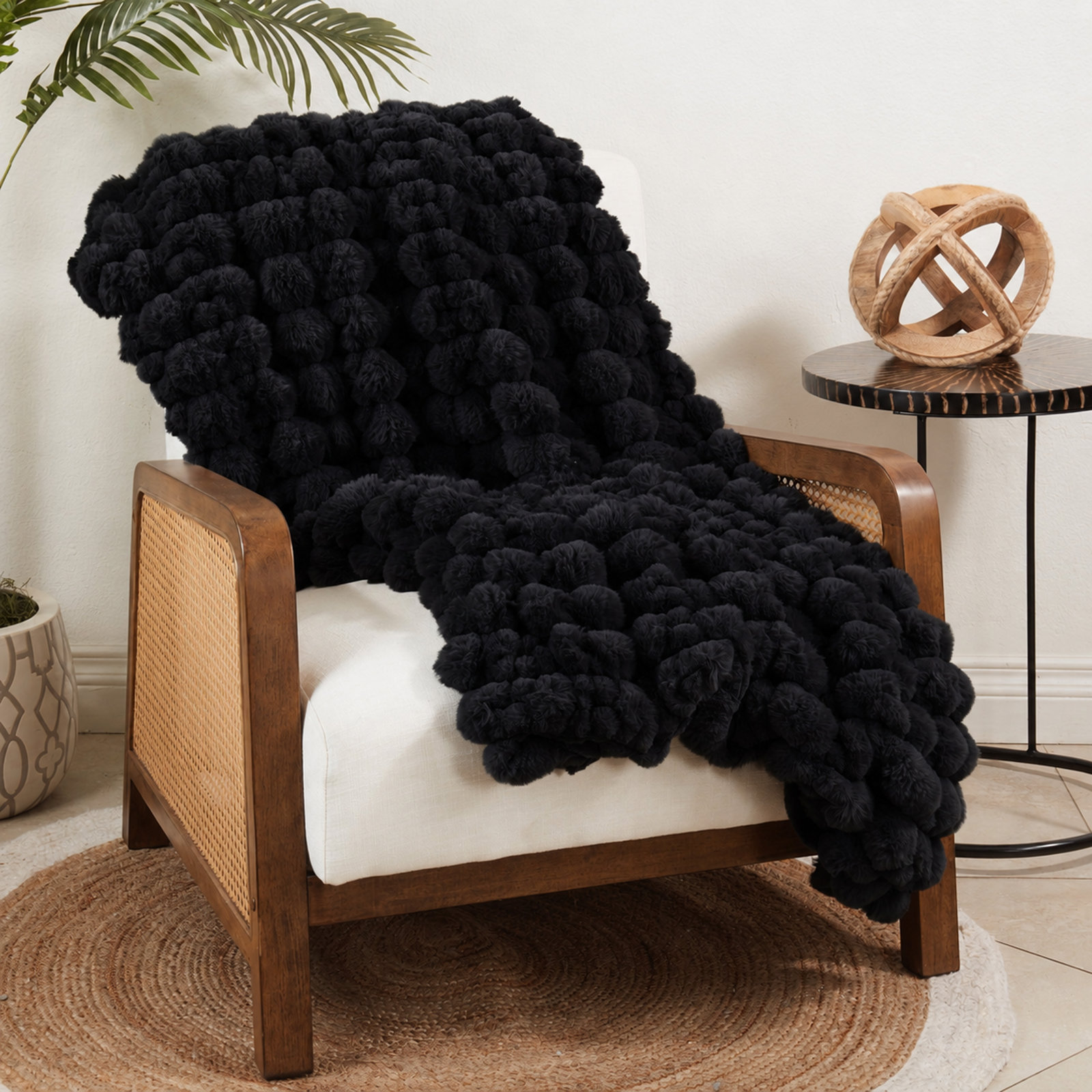 Faux Fur Throw Blanket, Black