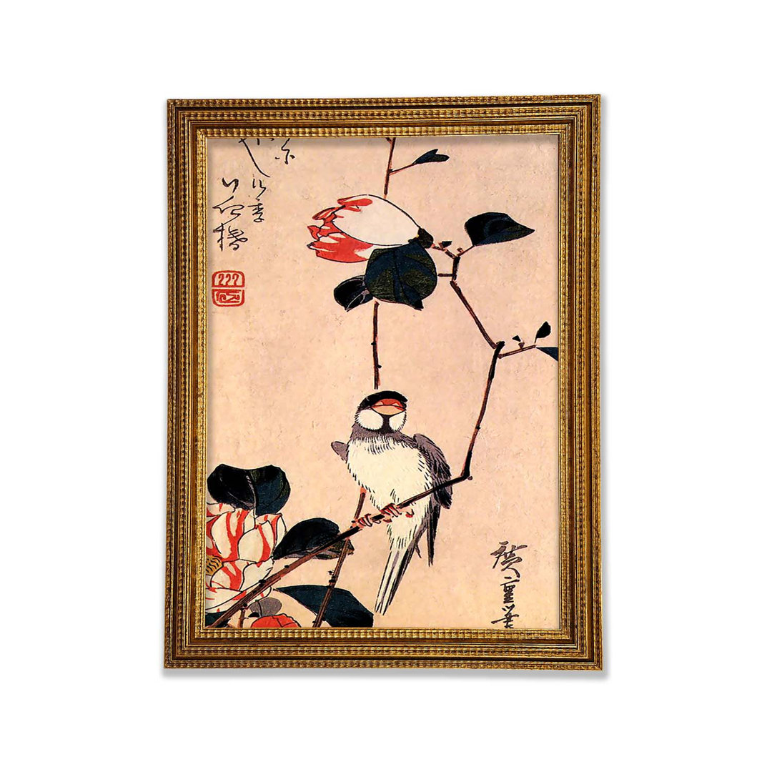 Java-Spatz auf einem Magnolienzweig von Hiroshige - Druck