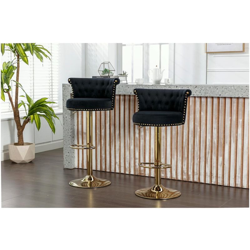 Ensemble 2 pièces de tabourets de bar à hauteur réglable avec repose-pieds, convenant aux cuisines et aux restaurants, Noir