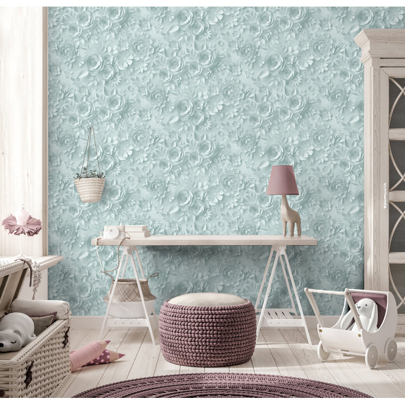 Papier peint fleurs en papier, Vert