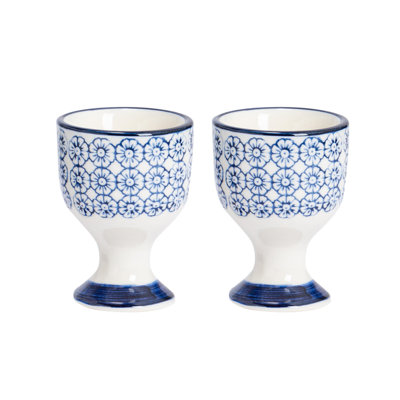 Nicola Spring Hand-Printed Egg Cups - 5.5cm - Navy - Pack of 2