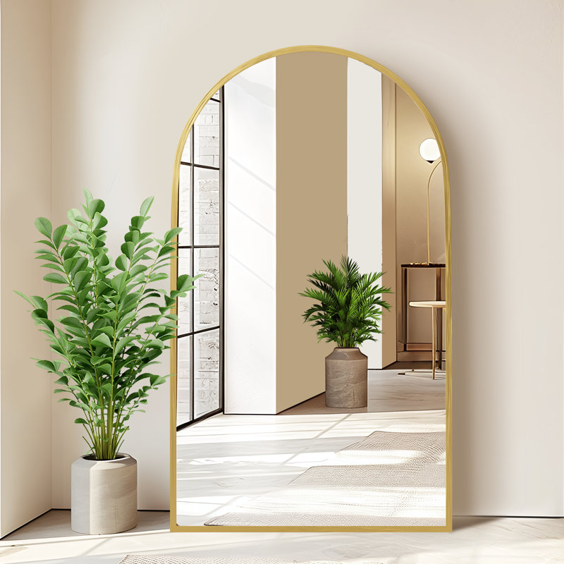Arched Full Length Mirror Large Floor Mirror, 67" x 39", Gold