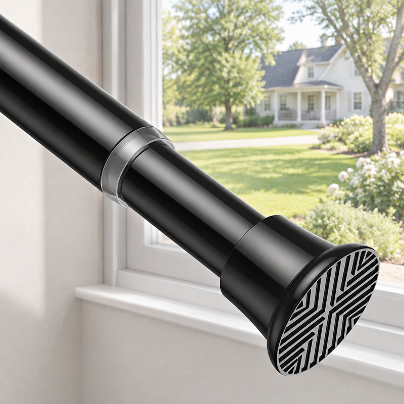 Tringle à rideaux à ressort en acier à haute teneur en carbone noir, réglable de 61 à 117 cm, installation sans outil ni perçage, conception anti-chute pour fenêtres, cuisine, placard et salle de bain ; idéale pour les locataires