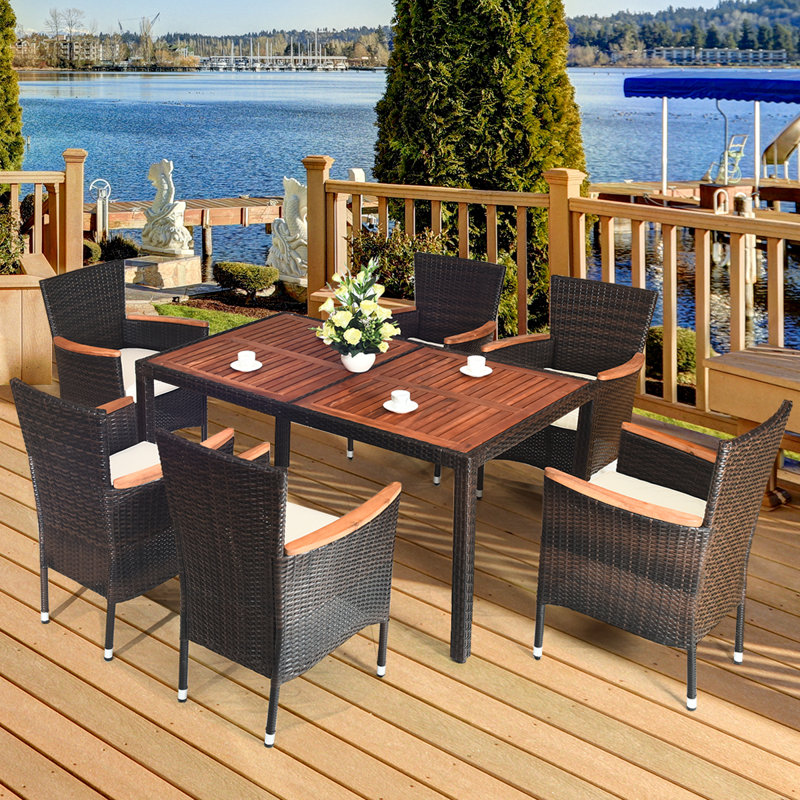 Pecos 6 - Person Acacia Patio Dining Set with Rectangular Table , Cushions Included, Black