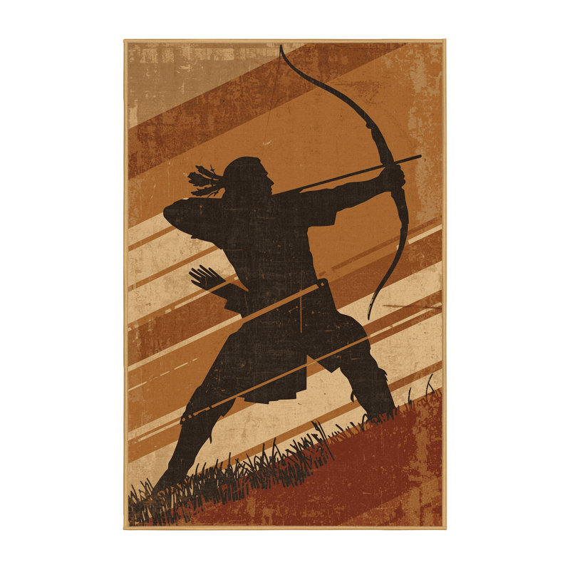 Soft Plush Arce Buffalo Hunter Warrior Rustic Vintage Look Area Rug in Brown – LightBrown Binding, 8x10
