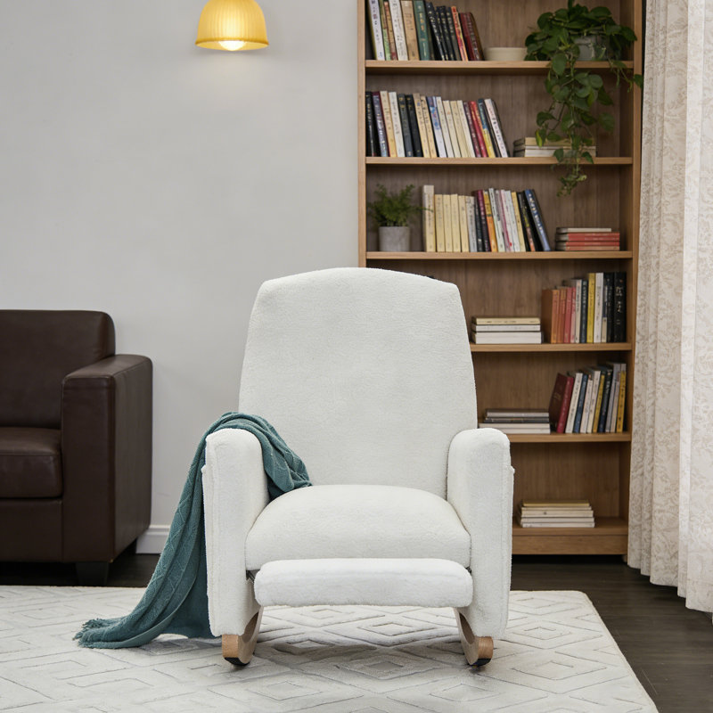 Chaise berçante en molleton blanc avec repose-pieds et poche de rangement, Blanc