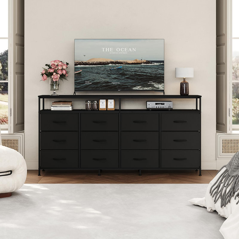 160 cm W Chest of 12 Drawers, Black