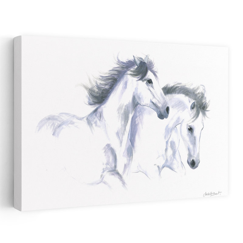 Deux chevaux élégants, art mural cheval éthéré contemporain, 24" H x 36" W