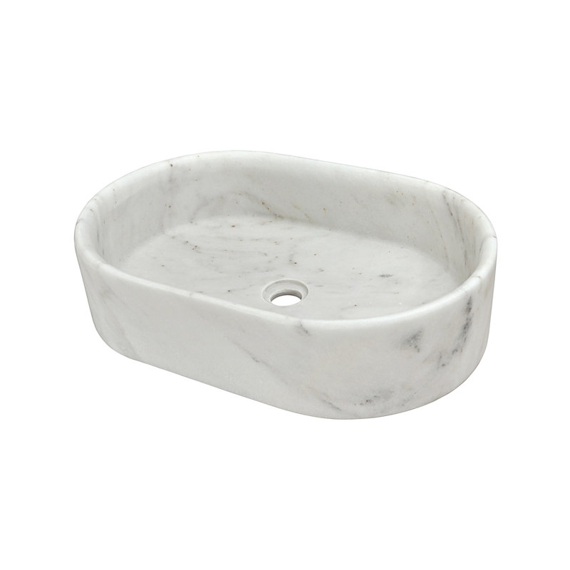 White Natural Marble Bathroom Vessel Sink, White