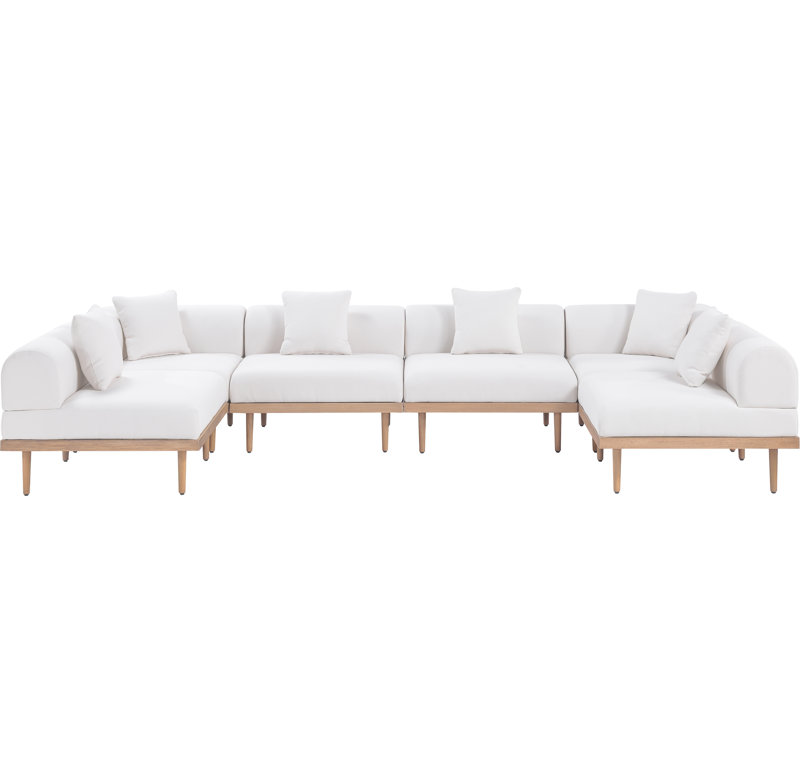 Canapé modulaire d'extérieur résilient en tissu résistant à l'eau de 142 po Madeleine, Crème, crème