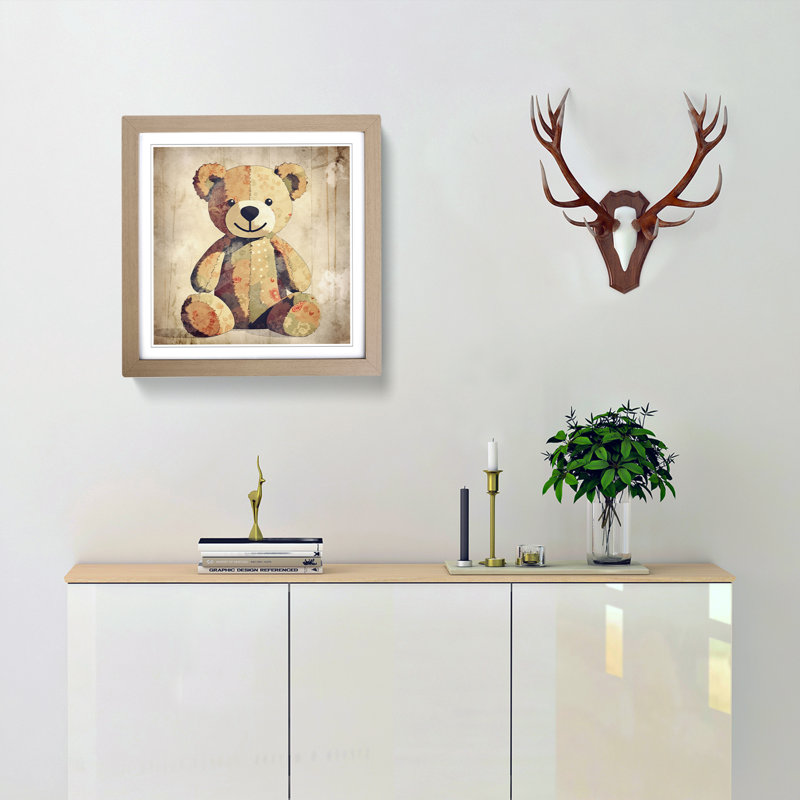 Teddy Bear Retro Art - Framed Print, Oak