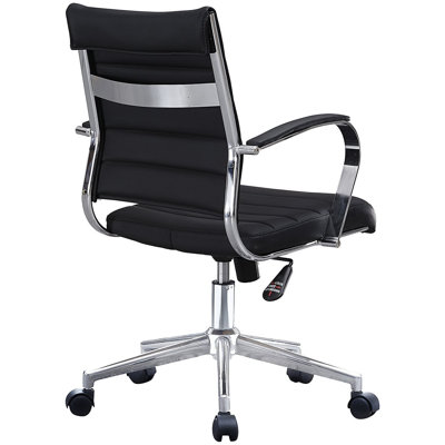 Eichorn Mid-Back Ribbed Ergonomic Conference Chair – Faux Leather Upholstered with Chrome Base and Armrests