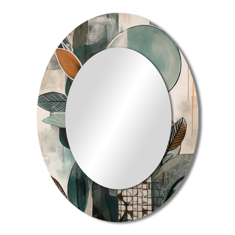 Orange And Green Abstract Bohemia I - Orange Oval Wall Mirror Decor, 43" x 33"