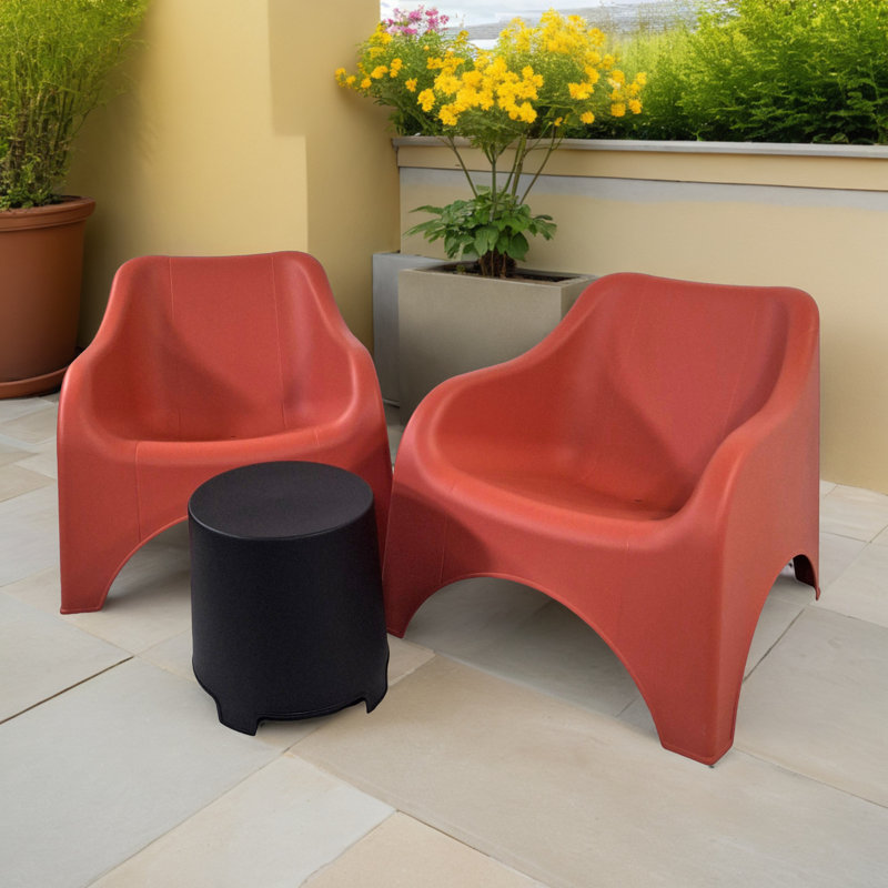 LODI Side Table with 2 VERONA RELAX Chairs Set Coral Red, Red