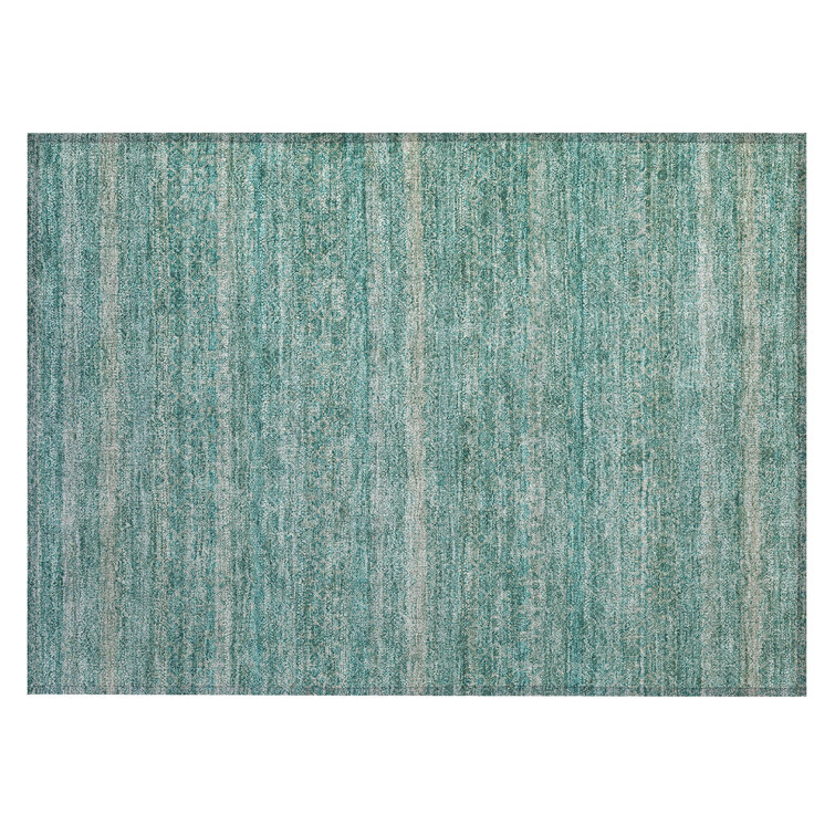Machine Washable Indoor/Outdoor Xhevrie Teal Rug