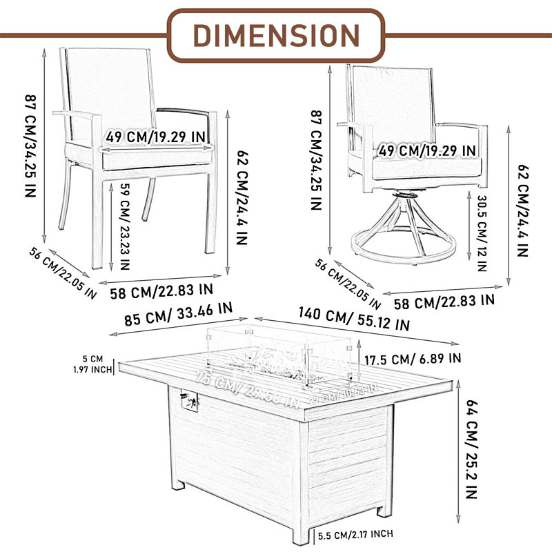 Deyontae 6 - Person Patio Dining Set with Rectangular Table , Cushions Included, 64cm H x 85cm W x 145cm L