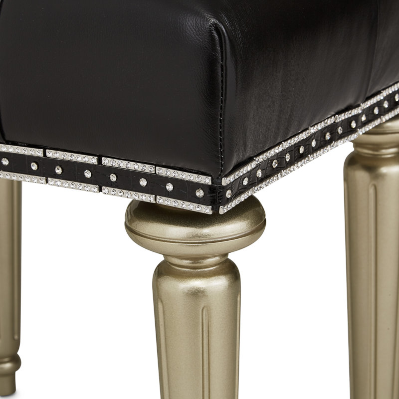 Hollywood Swank Leather Vanity Stool, Platinum Gold/Black
