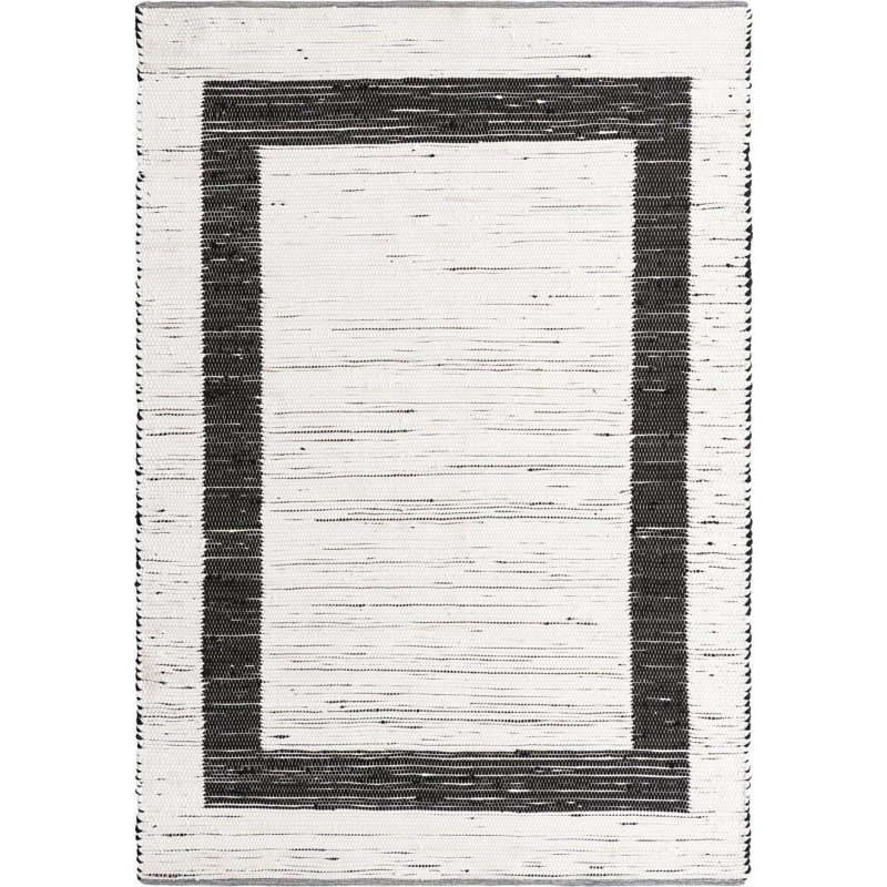 Tapis noir / blanc en jute tissé à plat à la main Abdul-Aleem, Rectangle 7 pi 1 po x 10 pi