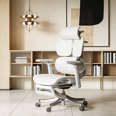 Fauteuil ergonomique gris moderne 46,85 po, siège pivotant en filet respirant pour la maison et le bureau