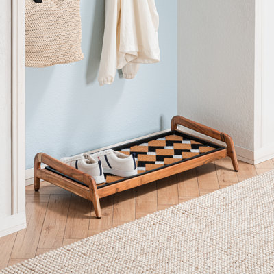 Premium Solid Wood Boot Tray Stand with Natural Coir Mat - Entryway & Mudroom Shoe Organizer