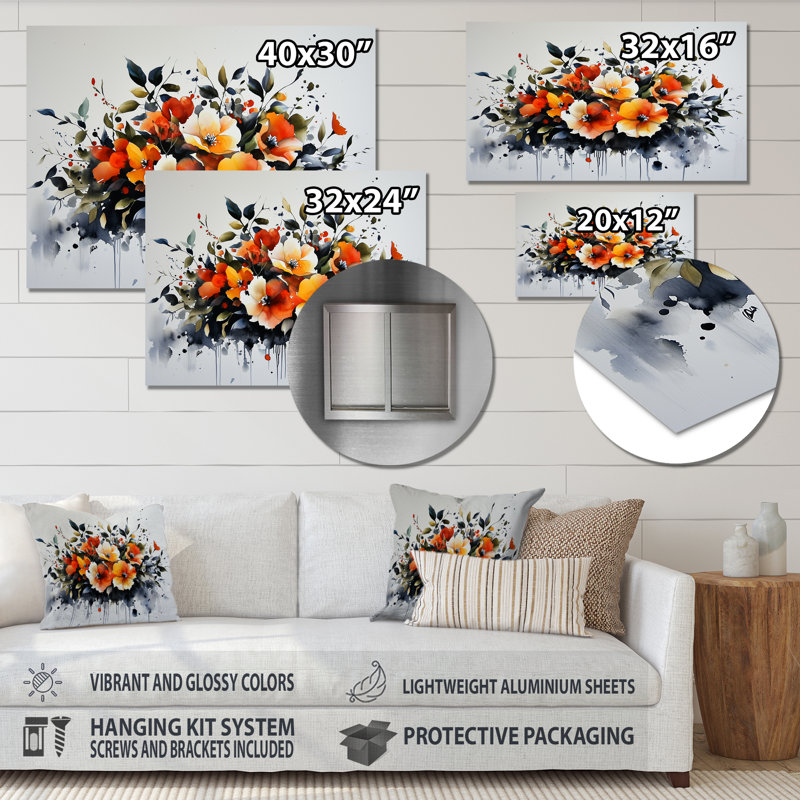 «Transitional Autumn Hibiscus Gardens I», art mural floral en métal, impression sur métal Hibiscus