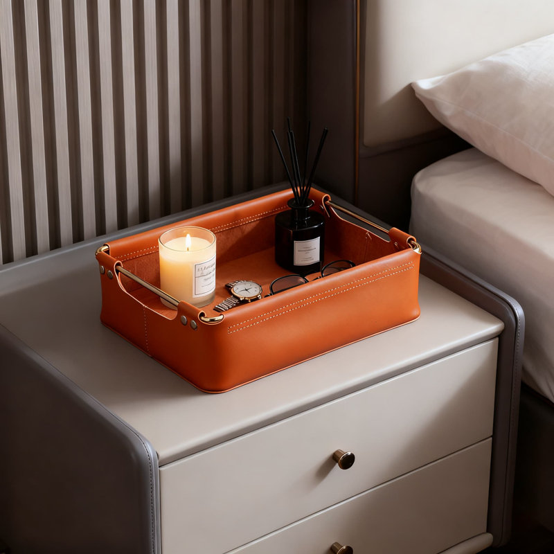 Handcrafted Scandinavian Minimalist Leather Desk Tray, Stylish Storage Organizer For Living Room And Bedroom, Perfect For Remote Controls And Small Items