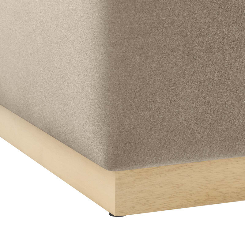 Tilden Taupe Velvet Upholstered Square Ottoman with Rubberwood Base