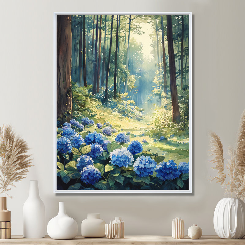 Armande, hortensias à l'ombre des arbres - art sur toile Hydrangea, H 20 po x l 12 po, Impression encadrée flottante, Blanc