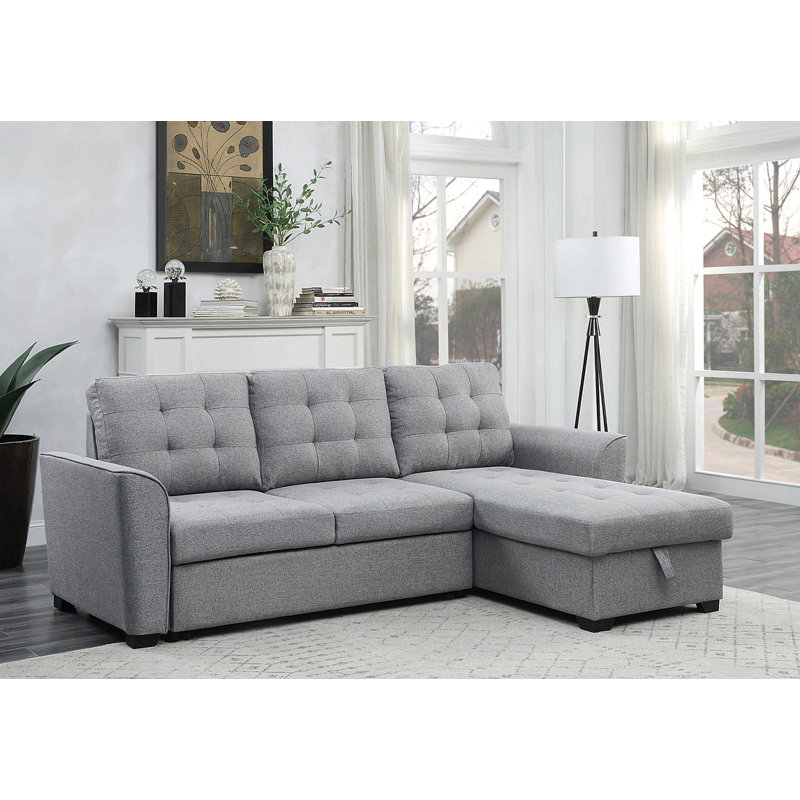 Canapé-lit modulaire en lin gris clair avec méridienne réversible 90,5 po Avery