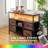 43" Industrial Sideboard With 4 Fabric Drawer & Usb Charge Station, Led Light, Rustic Wood And Black Metal Storage Bookcase,  Wide Freestanding Display Unit