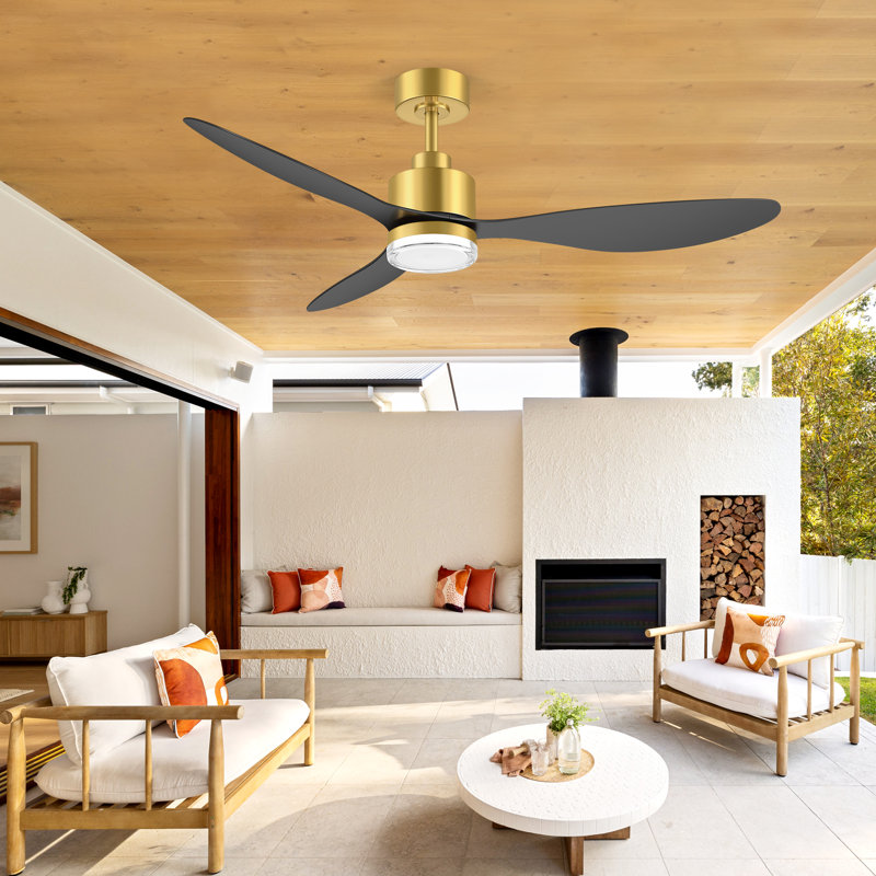 52 Inch Modern Ceiling Fan With Light And Remote, Gold And Black 3-Blade Ceiling Fan, DC Motor With Reversible Airflow, Double  Acrylic Shade, For Bedroom Living Room