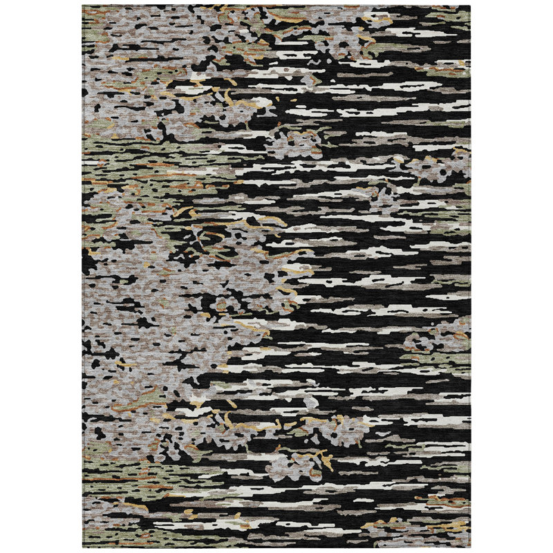 Machine Washable Indoor/Outdoor Chantille ACN2839 Abstract Rug, 3' x 5', Black