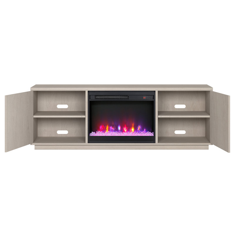 Raydan Rectangular TV Stand with 26" Crystal Fireplace for TV's up to 75", White