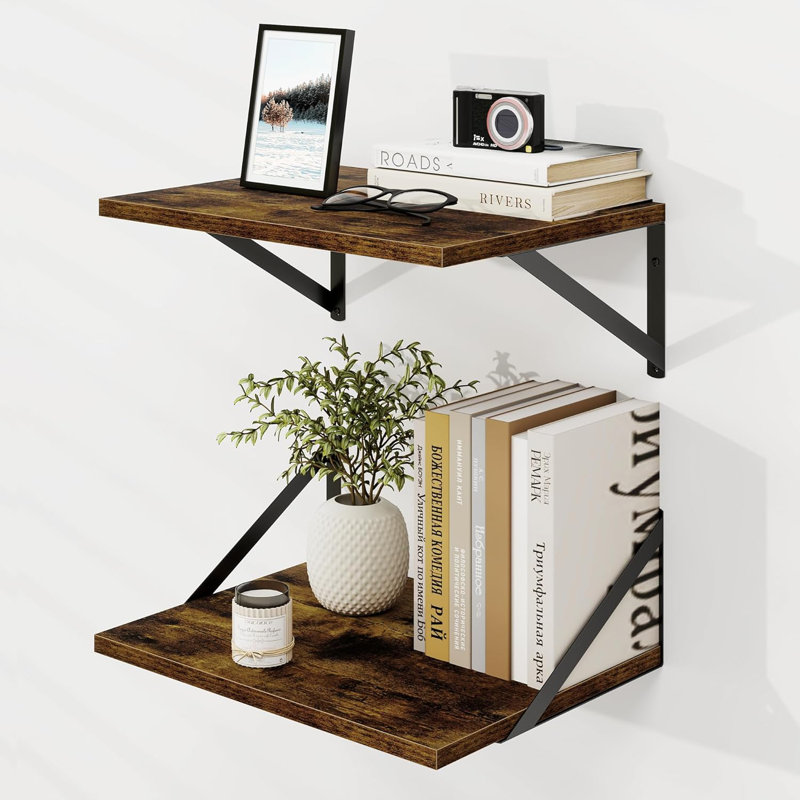 Deep Floating Shelves For Wall, Large Wood Wall Mounted Shelves Set Of 2, Extra Wide Storage For Living Room, Bedroom, Home Office, Bathroom