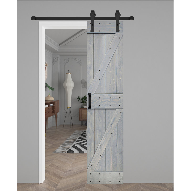 Panneau de bois massif peint avec trousse de quincaillerie d'installation, Gris saule, 28 po x 84 po x 1,5 po