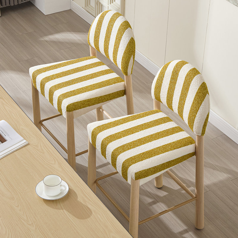 Tabouret de comptoir revêtu de lin 26,4 po Hyland, Naturel, Jaune / Blanc