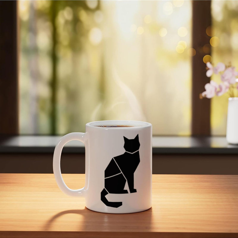 Geometric Cat Design Minimalist Abstract Art Ceramic Mug, 11oz