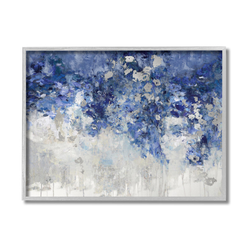 Fleurs bleues en cascade abstraites par Nikki Robbins - Peinture, H 16 po x l 20 po, Estampe numérique Farmhouse