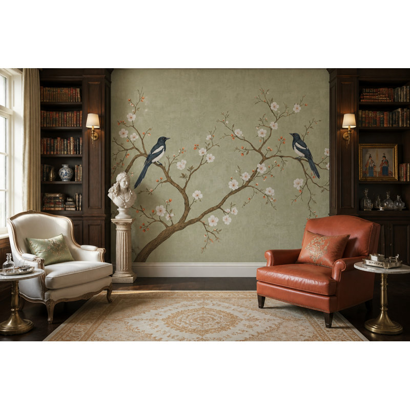 Papier peint chinois avec branches chinoises, 200 po x 120 po, Peler et coller