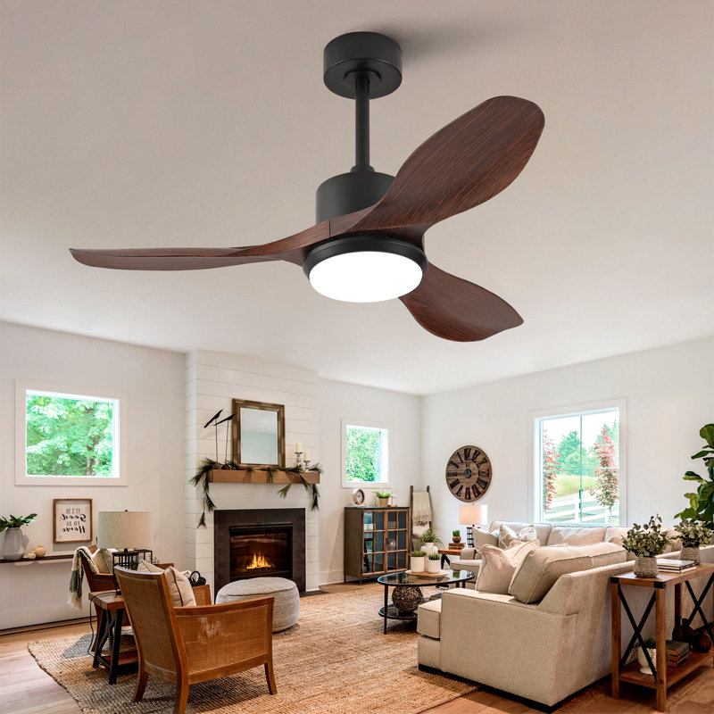 Hot Ventilateur de plafond noir moderne de 42 pouces avec lumière 3 pales ABS Moteur à courant continu réversible à télécommande avec DEL à intensité variable
